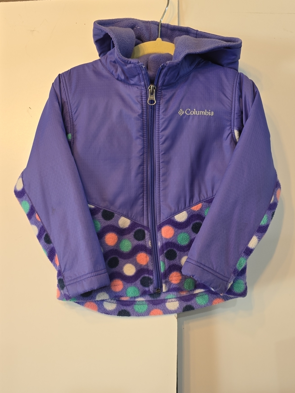 Columbia Purple Hooded Jacket with Multicolor Polka Dot Trim Toddler Girl